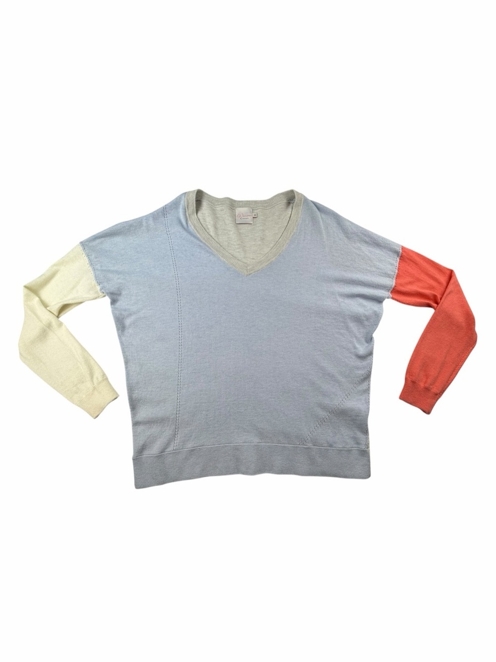 Whisper By Brodie Colorblock Women’s V-Neck Silk Blend Sweater Size Medium
